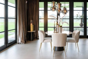 SCAUN DINING CANNON, ALB/AURIU, TAPITERIE DIN TEXTIL PLUSAT SI PICIOARE DIN METAL, STIL MODERN B2 - Img 2