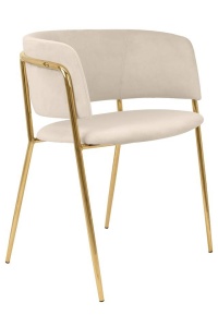 SCAUN DINING DELTA, BEJ/AURIU, DIN CATIFEA SI METAL, STIL MODERN B2 - Img 1