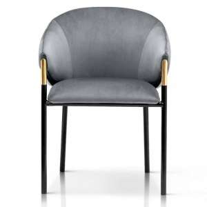 SCAUN DINING FANCY, GRI/NEGRU/AURIU, TAPITERIE DIN CATIFEA SI PICIOARE DIN METAL, STIL MODERN, ATR - Img 5