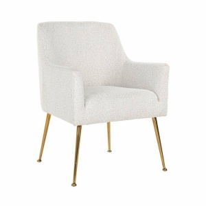 SCAUN DINING HARPER, ALB/AURIU, TAPITERIE DIN TEXTIL PLUSAT SI PICIOARE DIN METAL, STIL MODERN B2