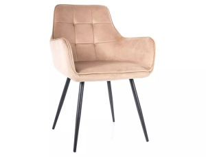 SCAUN DINING LEMON, BEJ BLUVEL 28/NEGRU MAT, TAPITERIE DIN CATIFEA SI PICIOARE DIN METAL, STIL MODERN - Img 1