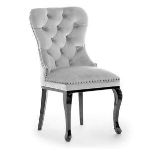 SCAUN DINING MADAME GLAMOUR, GRI/NEGRU, TAPITERIE DIN CATIFEA SI PICIOARE DIN METAL, STIL MODERN