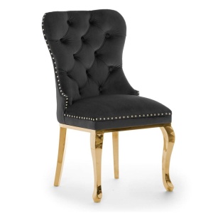 SCAUN DINING MADAME GLAMOUR, NEGRU/AURIU, STIL CLASIC