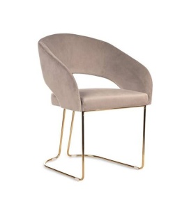 SCAUN DINING MAGNOLIA, BEJ/AURIU, TAPITERIE DIN CATIFEA SI PICIOARE DIN METAL, STIL MODERN