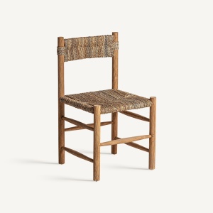 SCAUN DINING MANHULA, MARO, CONFECTIONAT DIN LEMN DE TEC SI FIBRE NATURALE, STIL MODERN