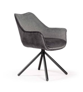 SCAUN DINING MONTREAL, GRI/NEGRU, TAPITERIE DIN STOFA SI CATIFEA SI PICIOARE DIN METAL, STIL MODERN, ATR