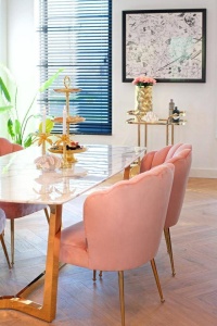 SCAUN DINING PIPPA, ROZ PUDRA/AURIU, DIN CATIFEA SI METAL, STIL MODERN RICHMOND INTERIORS - Img 2