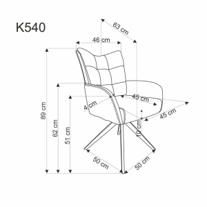 SCAUN DINING PIVOTANT K540, GRI/NEGRU, TAPITERIE DIN STOFA SI PICIOARE DIN METAL, STIL MODERN - Img 2