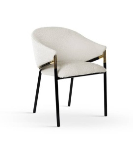 SCAUN DINING PLUSAT FANCY BUKLA, CREM/NEGRU/AURIU, TAPITERIE DIN TEXTIL PLUSAT SI PICIOARE DIN METAL, STIL MODERN, ATR - Img 6