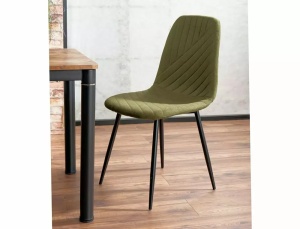 SCAUN DINING TWIST, OLIVE 77/NEGRU MAT, TAPITERIE DIN STOFA SI PICIOARE DIN METAL, STIL MODERN - Img 1