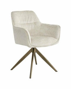 SCAUN PIVOTANT ALINE, ALB/AURIU ANTICHIZAT, TAPITERIE DIN TESATURA CHENILLE SI PICIOARE DIN METAL, STIL MODERN B2 - Img 1