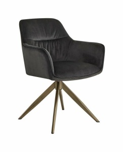 SCAUN PIVOTANT ALINE, GRI ANTRACIT/AURIU ANTICHIZAT, TAPITERIE DIN CATIFEA SI PICIOARE DIN METAL, STIL MODERN B2