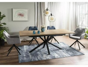 SCAUN PIVOTANT REMO, BEJ DESCHIS 31/NEGRU MAT, TAPITERIE DIN STOFA BREGO SI PICIOARE DIN METAL, STIL MODERN - Img 4