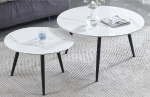 SET 2 MASUTE DE CAFEA KORA D, 60/80 CM, EFECT DE MARMURA ALBA/NEGRU, BLAT DIN CERAMICA SI CADRU DIN METAL, STIL MODERN - Img 1