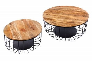 SET 2 MASUTE DE CAFEA, STORAGE, DIN LEMN MASIV SI METAL, DESIGN INDUSTRIAL - Img 5