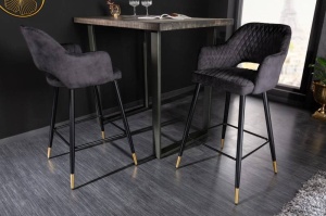 SET 2 SCAUNE BAR, PARIS, CATIFEA DE CULOARE ANTRACIT, STIL RETRO
