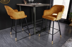 SET 2 SCAUNE BAR, PARIS, CATIFEA GALBEN MUSTAR, COD 41516, STIL RETRO - Img 2