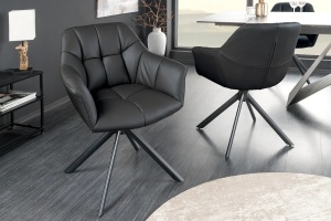 SET 2 SCAUNE ROTATIVE, PAPILLON, 180 GRADE, DIN PIELE SI SUPORT METAL, NEGRU, ARTIM GROUP SELECTION