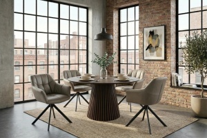 SET 2 SCAUNE ROTATIVE, PAPILLON, REALIZAT DIN PIELE SI METAL, CULOARE GRI TAUPE/NEGRU, INVICTA INTERIOR