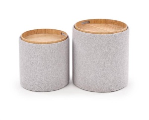 SET 2 TABURETI AVIKO, CU SPATIU DE DEPOZITARE, GRI/NATURAL, DIN MDF, FURNIR NATURAL SI STOFA, STIL MODERN - Img 1