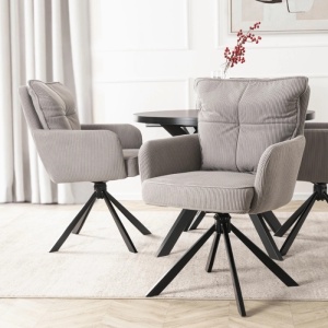 SET 4 SCAUNE, ARTIM MEBLE, REALIZAT DIN MATERIAL CATIFEA RAIAT GRI SI METAL, STIL MODERN