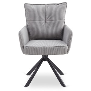 SET 4 SCAUNE, ARTIM MEBLE, REALIZAT DIN MATERIAL CATIFEA RAIAT GRI SI METAL, STIL MODERN - Img 6