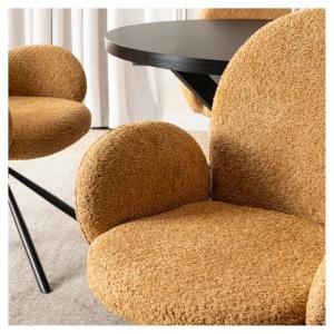 SET 4 SCAUNE ROTATIVE, ARTIM MEBLE, REALIZAT DIN MATERIAL BOUCLE GALBEN MUSTAR SI METAL, STIL MODERN - Img 3