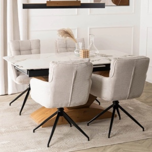 SET 4 SCAUNE ROTATIVE, ARTIM MEBLE, REALIZAT DIN MATERIAL CATIFEA RAIAT GRI SI METAL, STIL MODERN - Img 5