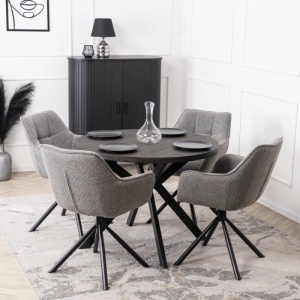 SET 4 SCAUNE ROTATIVE, ARTIM MEBLE, REALIZAT DIN MATERIAL TEXTIL BOUCLE GRI SI METAL, STIL MODERN - Img 2