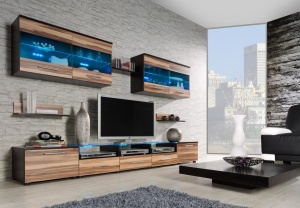 SET LIVING CU LED CAMA I NUC/WENGE DESIGN MODERN CM - Img 1