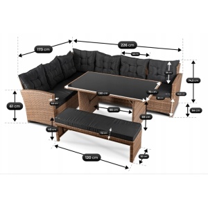 SET MOBILIER DE GRADINA/TERASA, LIMPIO, ARTIM MEBLE, DIN TEHNORATAN, TEXTIL SI STICLA, CULOARE MARO/NEGRU - Img 9