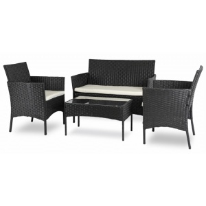 SET MOBILIER DE GRADINA/TERASA, MISSISSIPI, DIN METAL, TECHNORATAN, TEXTIL SI STICLA, CULOARE NEGRU/BEJ, ARTIM MEBLE - Img 2