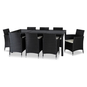 SET MOBILIER GRADINA, ARTIM MEBLE, MASA SI 8 SCAUNE, REALIZAT DIN POLIRATAN, CULOARE NEGRU/BEJ, STIL MODERN - Img 11