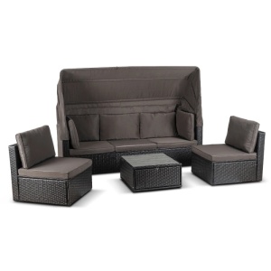 SET MOBILIER TERASA/GRADINA, CALIENTE, ARTIM MEBLE, DIN TEHNORATAN SI TEXTIL, CULOARE NEGRU/MARO - Img 3