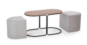 SET PAMPA - MASUTA CU DOI TABURETI, STEJAR/NEGRU/GRI, DIN MDF FURNIRUIT, METAL SI TEXTIL, STIL MODERN, HALMAR - Img 2