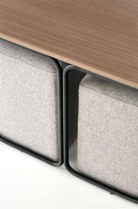 SET PAMPA - MASUTA CU DOI TABURETI, STEJAR/NEGRU/GRI, DIN MDF FURNIRUIT, METAL SI TEXTIL, STIL MODERN, HALMAR - Img 6