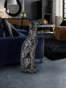 STATUETA DECORATIVA DOGO 543962, GREYHOUND, NEGRU SI ARGINTIU, DIN STICLA SI FIBRA DE STICLA, STIL MODERN, SCHULLER