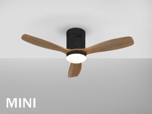 VENTILATOR SIROCO MINI, CU TELECOMANDA, 30 CM, NEGRU/NUC, DIN METAL SI LEMN, STIL MODERN - Img 4