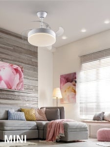 VENTILATOR VENTO MINI, CU TELECOMANDA, 35/45 CM, ALB MAT/TRANSPARENT, DIN METAL SI ACRIL, STIL MODERN