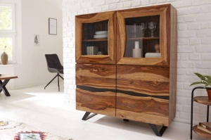 VITRINA 140CM, DIN LEMN MASIV SHEESHAM, STIL INDUSTRIAL, ARTIM GROUP SELECTION