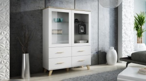 VITRINA LOTTA 120-2DSZ4S ALB/STEJAR SONOMA DESIGN SCANDINAV CM