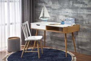 BIROU B45 ALB/STEJAR AURIU, DIN MDF, MELAMINA SI METAL, STIL CLASIC, HALMAR - Img 1