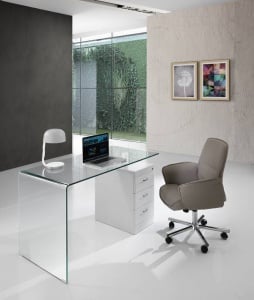 BIROU DIN STICLA 125CM, BOW, STICLA SI MDF ALB MAT, COD 1875 - Img 3