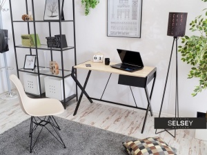 BIROU MODERN DESIGNO NEGRU/NATURAL DIN METAL SI MDF - Img 3