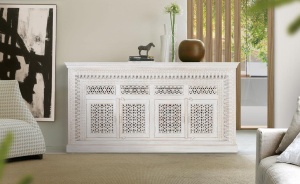 BUFET LIVING 190CM, COD 1514, DIN LEMN DE MANGO, ALB ANTICHIZAT, ARTIM GROUP SELECTION
