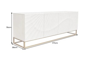 BUFET LIVING DEOSEBIT, SCORPION 180CM, MODEL 3D, REALIZAT DIN LEMN DE MANGO SI METAL, CULOARE ALB/AURIU, INVICTA INTERIOR - Img 8