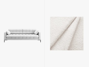 CANAPEA CU 4 LOCURI MAMAIA ALBA, CU TAPITERIE DIN TEXTIL BOUCLE BALOO, MICADONI