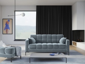 CANAPEA MAMAIA, 3 LOCURI, 177 CM, ALBASTRU DESCHIS 06/NEGRU, TAPITERIE DIN CATIFEA, DESIGN DEOSEBIT