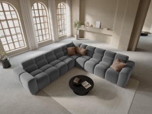 COLTAR LISA, 6 LOCURI, 310 CM, GRI DESCHIS, TAPITERIE DIN CATIFEA, DESIGN DEOSEBIT