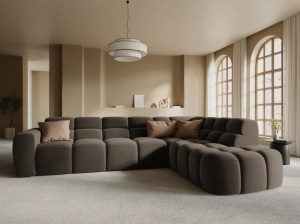 COLTAR LISA, DREAPTA, 5 LOCURI, 293 CM, MARO DESCHIS, TAPITERIE DIN CATIFEA, DESIGN DEOSEBIT
